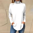 thumbnail image 2 of FAIWAD Women's Turtleneck Long Sleeve Tops Basic Layering Irregular U Hem Soft Underwear Tunic Tops, 2 of 3