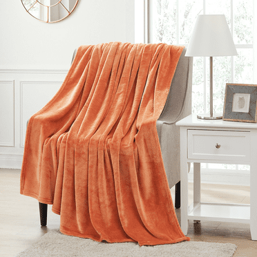 Bourina Fleece Blanket Flannel Throw Blanket (Orange,Throw Size) Lightweight Cozy Microfiber Blanket for Sofa, Couch, Bed, Camping, Travel, 50x60 inches