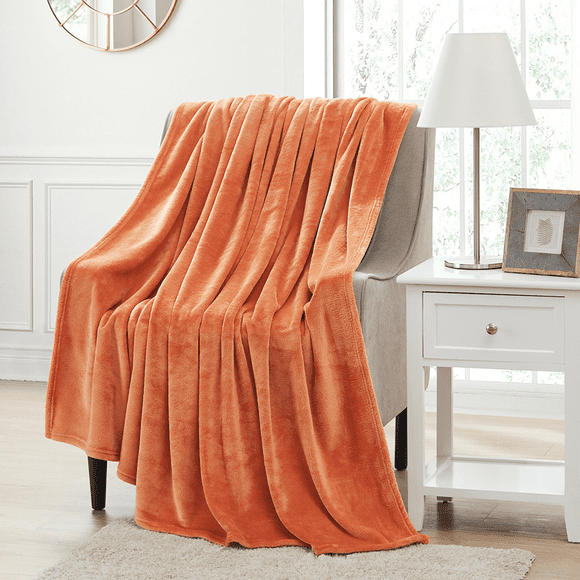 Bourina Fleece Blanket Flannel Throw Blanket (Orange,Throw Size) Lightweight Cozy Microfiber Blanket for Sofa, Couch, Bed, Camping, Travel, 50x60 inches