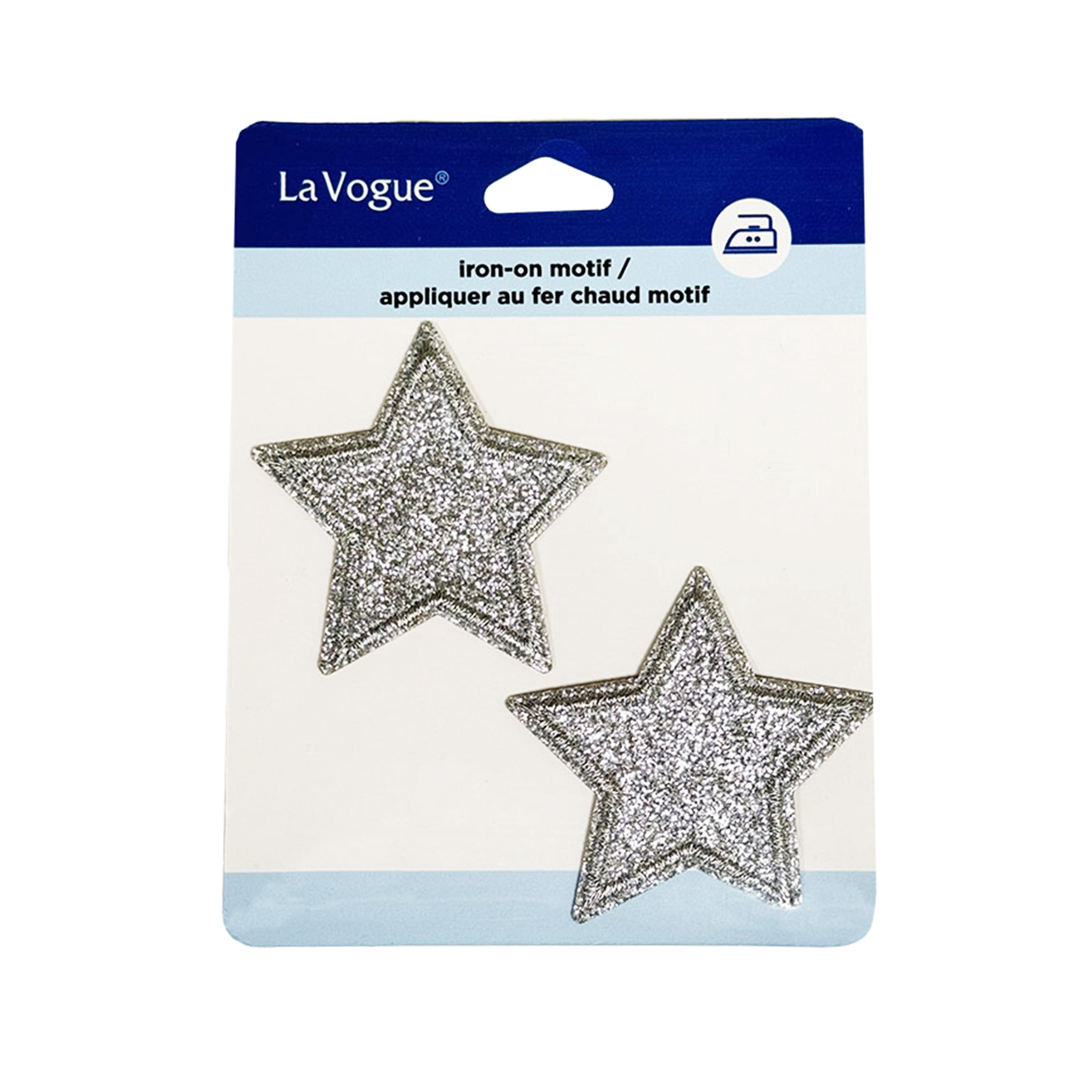 LA VOGUE Silver Stars Embroidered Iron-On Patches, 2 pcs - ~11.43 × 8.89 cm (4.5 × 3.5 in)
