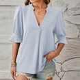 thumbnail image 1 of Blouses pour Femmes Mode Femmes Décontracté Confortable Uni Col en V Manches 1/2 Haut Blouse T-Shirt, 1 of 1