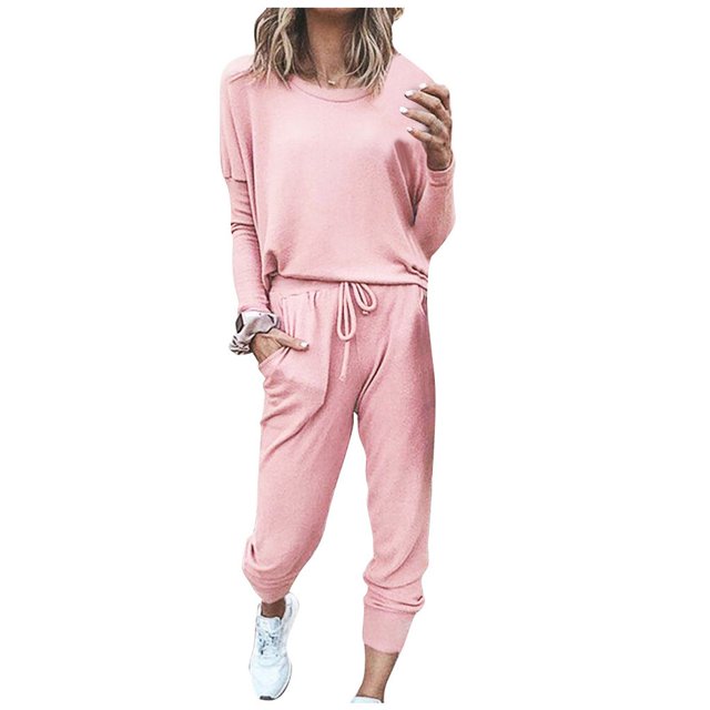 Kcodviy Femmes Col Rond Uni Chandail Tenue de Bureau pour Femmes Manches Longues Bandage Ample Pantalon à Rayures Combinaison Pantalon pour Femmes Survêtements
