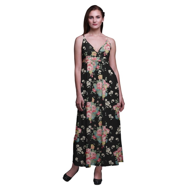 Bimba Robe Longue Maxi à Bretelles Spaghetti Ajustables à Imprimé Floral, Tenue de Plage d'Été - Moyen