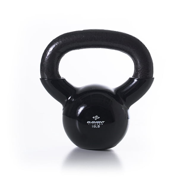Element Fitness Vinyl Coated Kettlebell 10 lb Black Cast Iron Strength Training