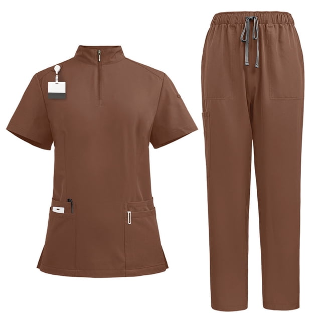 Scrubs 2 Piece Set Multiple Pockets V-Neck Top and Drawstring Scrub Pant - Medical Uniform Women Scrub Matching Set