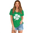 thumbnail image 1 of New Womens Four Leaf Clover Print Tops Short Sleeve V Neck Tee T Shirt Printed Side Split Tunic, 1 of 2