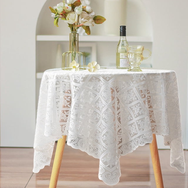 Lace Tablecloth Square,Rustic Lace Embroidered Tablecloth,Heavy Small Square Tassel Cotton Linen Table Cloth ,Wrinkle Free Washable Table Cover for End Bedside Coffee Teapoy Table Tea Trolley