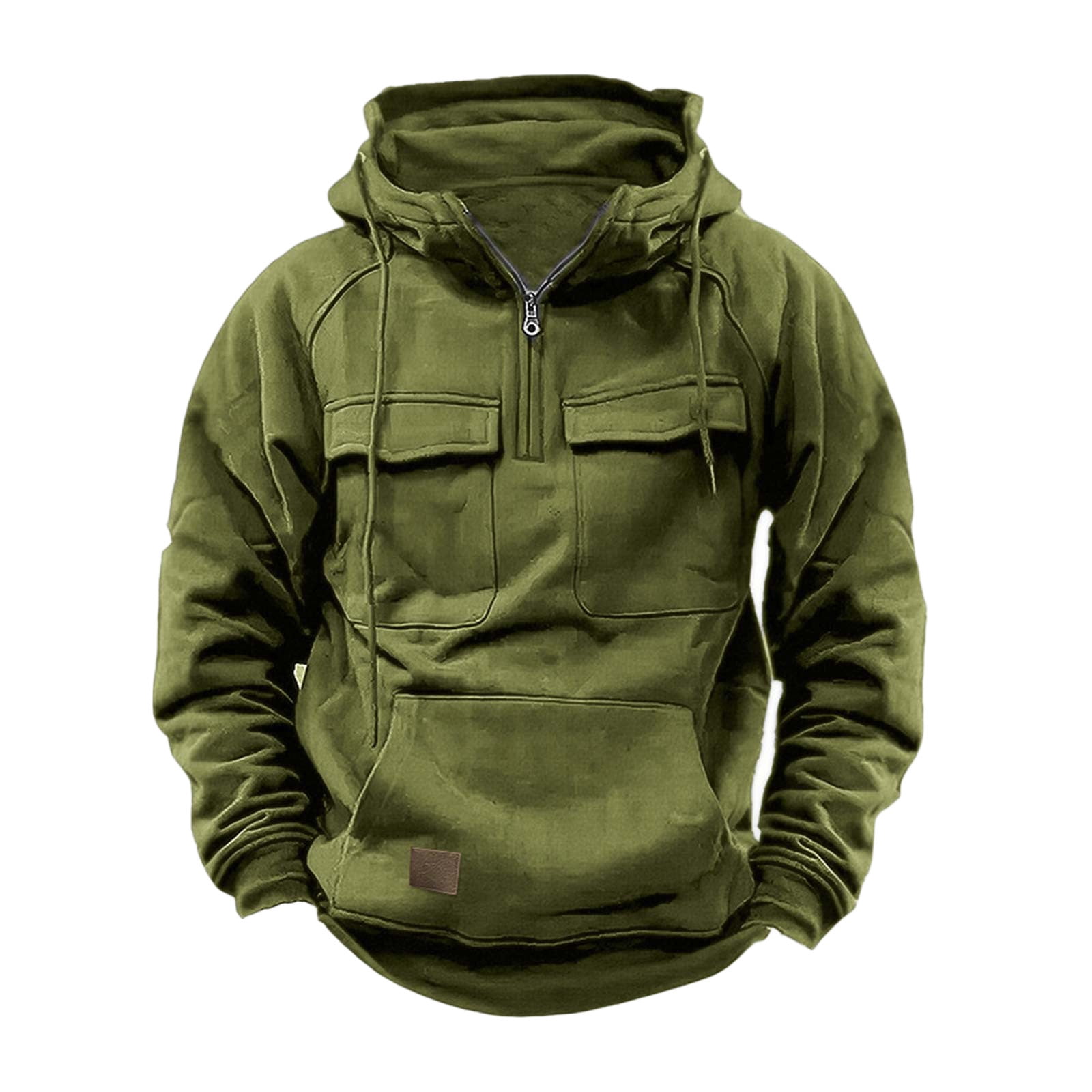 Quarter Zip-Up Hoodie for Men Winter Vintage Camouflage Sweatshirt 