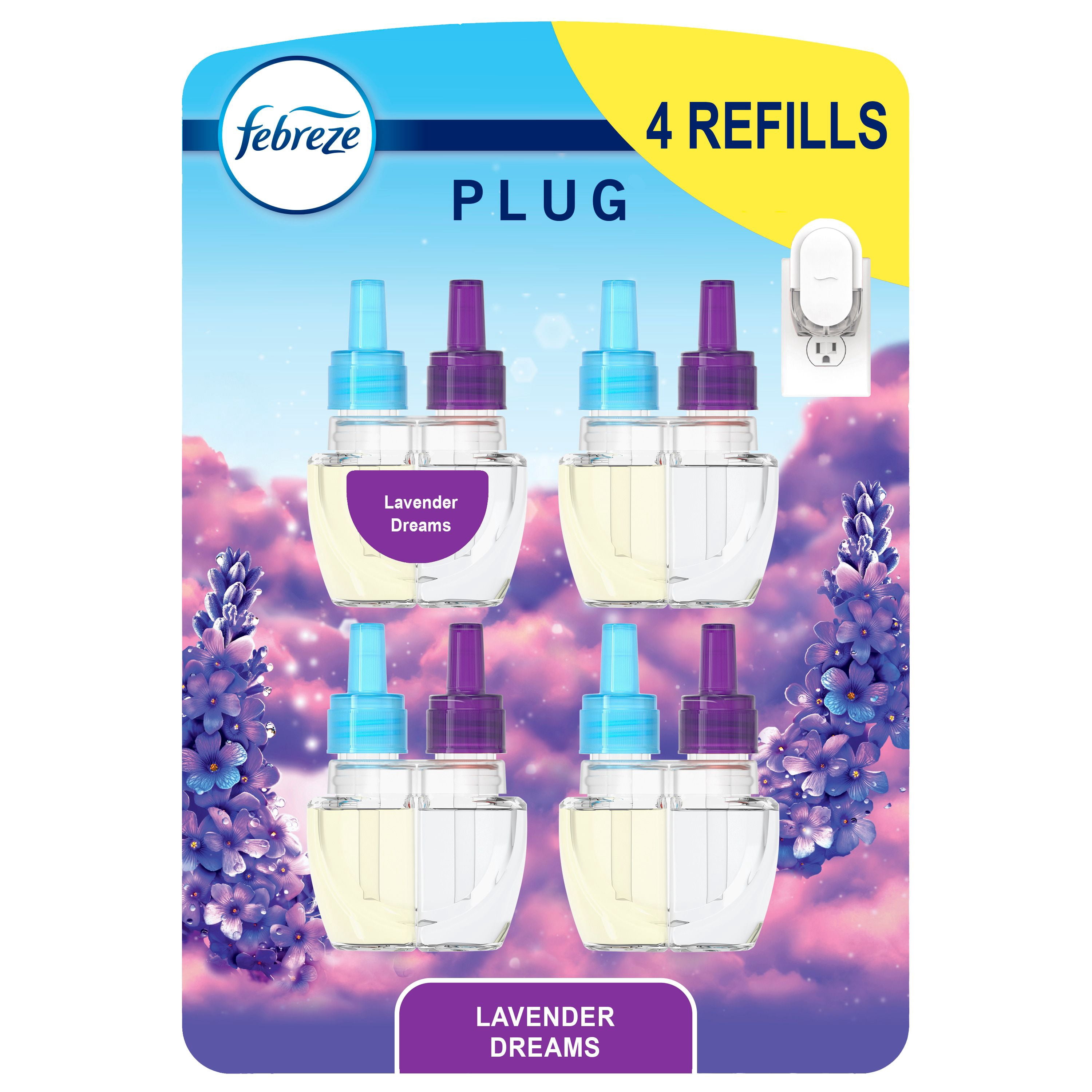 Febreze Plug In Air Freshener, Odor-Fighting Scented Oil Refill, Twilight Lavender Scent, 4 Refills