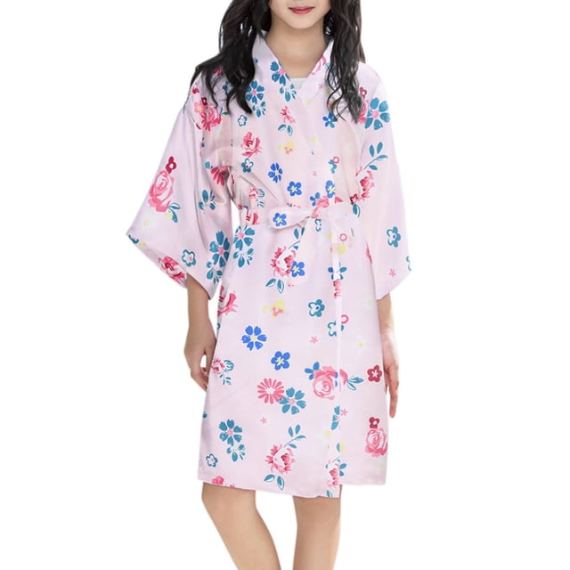 Sunnyoo Big Girl's Bathrobe Sleepwear Kimono Robe Kids Knee-Length Night Robe Loungewear