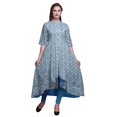 thumbnail image 1 of Bimba Robe Anarkali Ethnique Bleue Ikat Imprimée Col Mandarin Kurtis Indiens pour Femmes Tenue de Fête Anarkali Kurta -Petit, 1 of 5