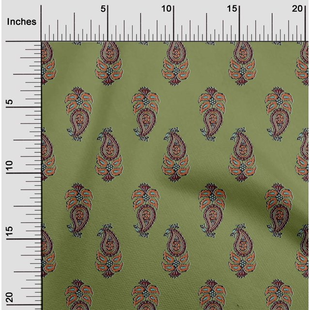 oneOone Cotton Poplin Fabric Leaves & Paisley Block Print Fabric BTY 42 Inch Wide