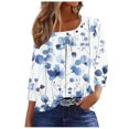 thumbnail image 1 of YUGYXL T-Shirts à Manches 3/4 pour Femmes, Tunique Décontractée à Imprimé Floral, Chandails Douillets, Col Rond pour Dames, Vêtements Légers, Mode, Volants, T-Shirts Confortables, Hauts de Vacances, 1 of 5