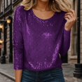 thumbnail image 2 of Haut à Paillettes de Célébration à Manches Longues et Col Rond pour – Chemise Décontractée Prête pour les Fêtes avec T-Shirts Scintillants pour Femmes Violet m, 2 of 5