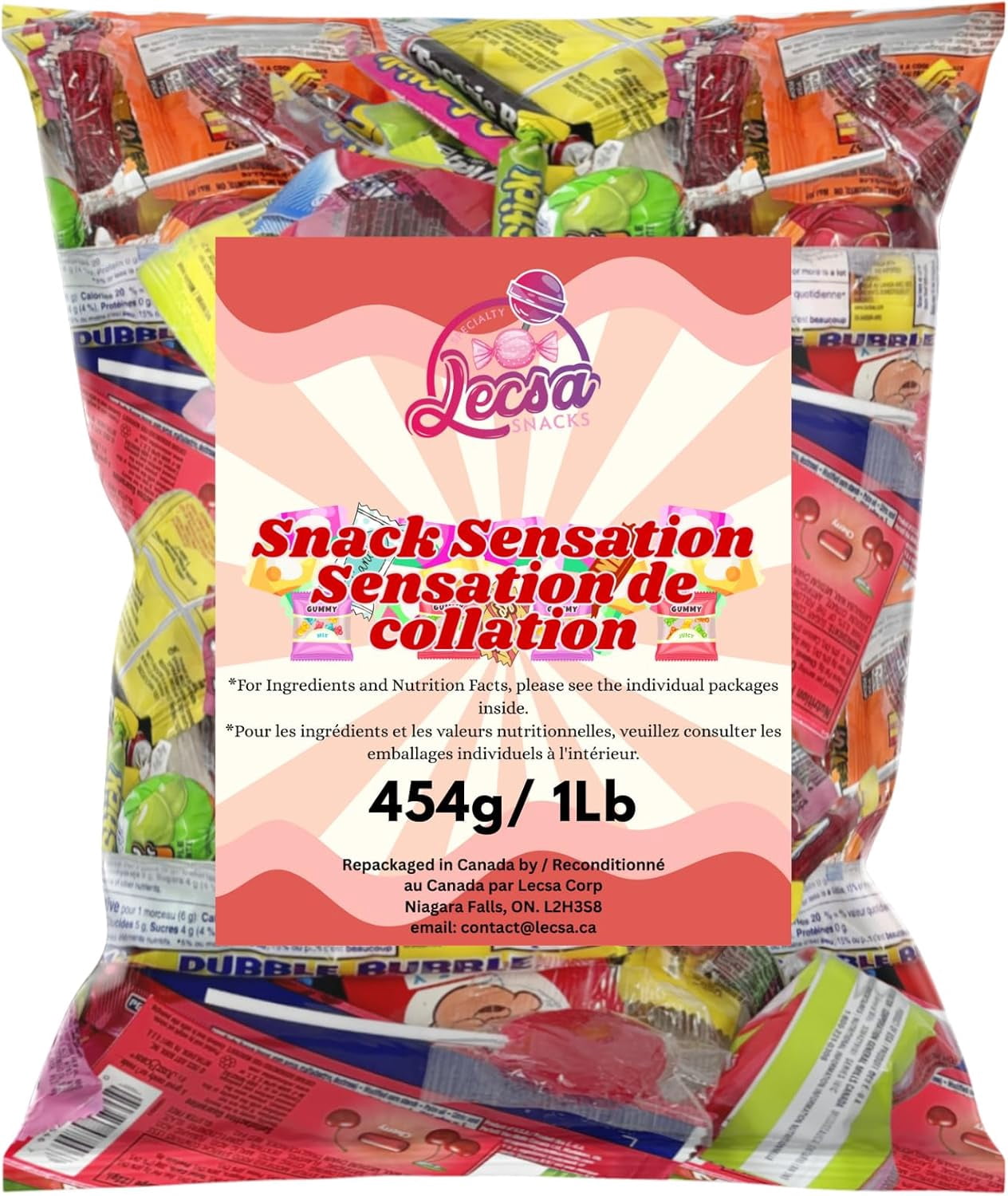 Snack Sensation Fun Size Candy Pack, Assorted Sweets Individually Wrapped, Bulk Candy Mix by Lecsa Specialty Snacks (454g/1lb)