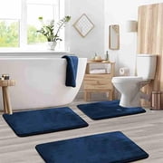CQCYD Bathroom Mat Set, Toilet Floor Mat Non-Slip Absorbent, Velvet Bath Mat 3-Piece for Bathroom Floor, Household Toilet Rug, Soft Carpet Protector for Bath Tub Shower