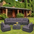 thumbnail image 1 of Gymax 7PCS Patio Rattan Sectional Sofa Set Outdoor Furniture Set w/ Grey Cushions, 1 of 9