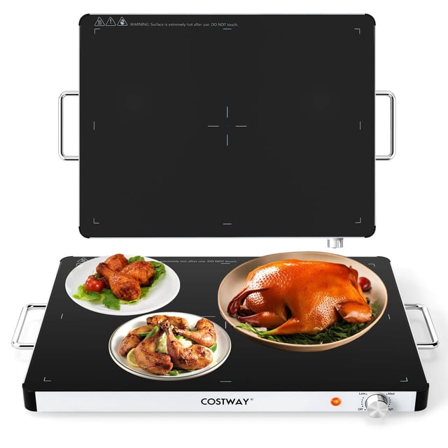 Costway 1 PCS Plateau Chauffant Électrique en Verre Trempé Chauffe-Nourriture avec Température Réglable