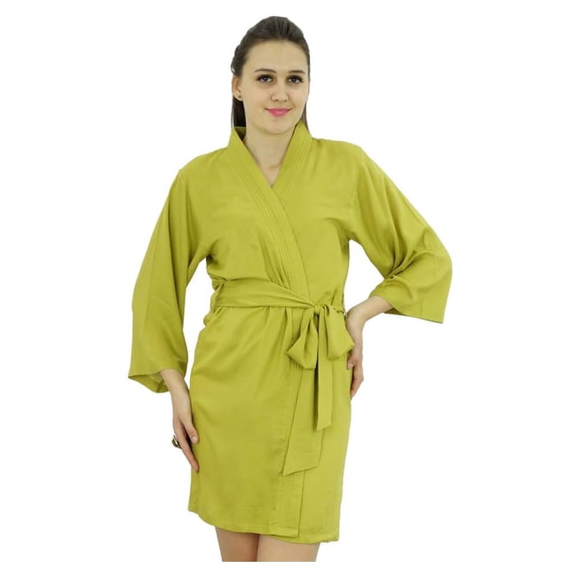 Bimba Peignoir Court Uni pour Femmes avec Ceinture, Modal Doux en Coton, Enveloppant, Rond, Uni