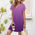 thumbnail image 2 of LOVZFMLL Robes d'Été pour Femmes T-Shirt Décontracté Ample Robe Droite Col en V Manches Courtes Basique Tenues Quotidiennes Violet B TG, 2 of 5