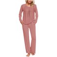 thumbnail image 2 of Timegard Ensembles de Pyjamas pour Femmes Confortables, Haut à Manches Longues Froncé à Col Rond et Pantalon, Tenues de Pyjama Amples pour l'Automne, 2 of 6