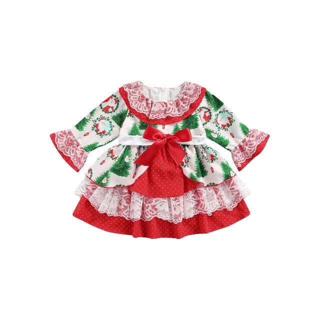 Xingqing Robe Évasée de Noël pour Tout-Petits, Enfants, Bébé Fille, Fête, Père Noël, Robe Évasée, Vêtements de Fête