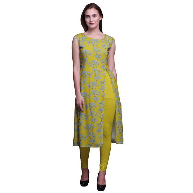 Bimba Kurta Sans Manches Imprimée Kurti Droite pour Femmes Vêtements d'Été Indiens
