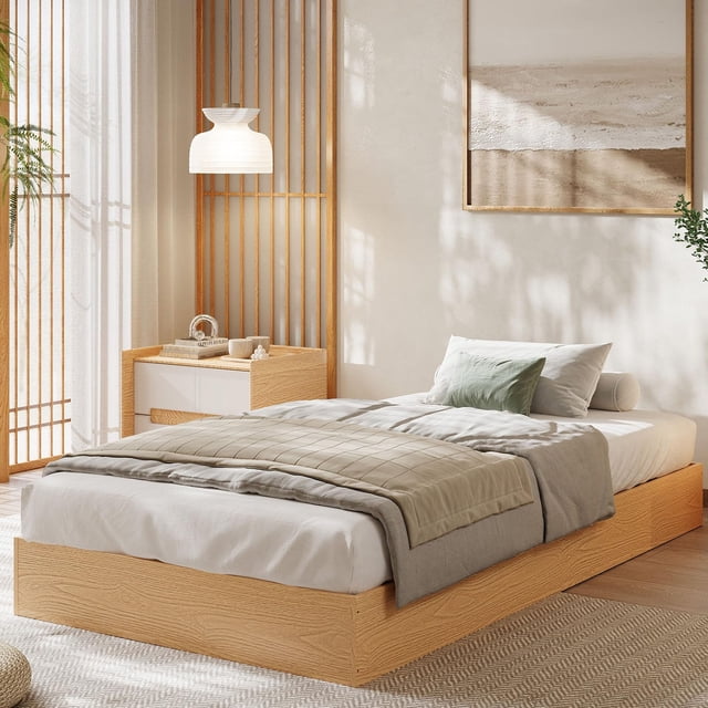 Wood Platform Bed Frame Without Headboard – Sturdy Wooden Slat Support, Easy Assembly, Mattress Foundation, Minimalist, No Box Spring Needed