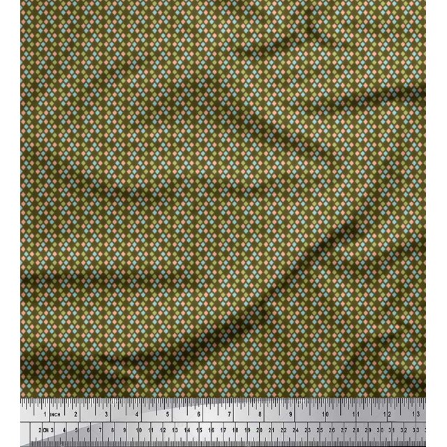 Soimoi Crepe Silk Fabric Geometric Small Printed Fabric 1 Yard 42 Inch Wide