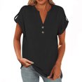 thumbnail image 1 of Yuyuzo Womens T Shirts Cap Sleeve Tops Button up V Neck Top Solid Color Basic Summer Tees Tops, 1 of 7