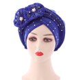 thumbnail image 1 of Fashion Women Beading Braid Hat Muslim Ruffle Cancer Wrap Cap Sleep Caps Satin Lined Hair Bonnets, 1 of 2