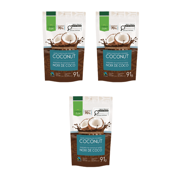 Green Sun Organic Dark Chocolate Covered Coconut, 91 g, Pack of 3