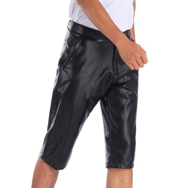 cllios Sales Today Clearance Men's Business Stretchy Bermuda PU Faux Leather Shorts Pants