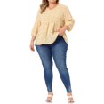 thumbnail image 2 of Agnes Orinda Hauts Babydoll de Pâques pour Femmes Grande Taille, Col en V, Floral, Manches Lanterne 3/4, Chemises, Blouses à Basque 4X Beige, 2 of 8