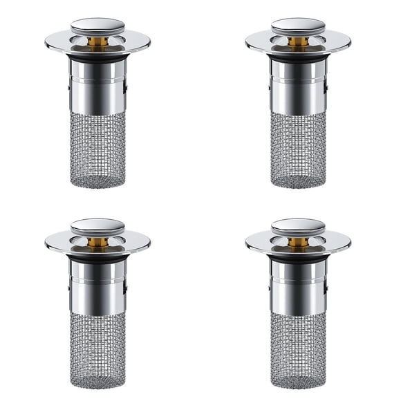 Bathroom Sink Drain Strainer, Heavy Duty Pop Up Sink Drain Filter with Removable Stainless Steel Filter Basket Hair Catcher, Bathroom Sink Drain Stopper, for Bathroom Sink Stopper Replacement, 4 Pcs
