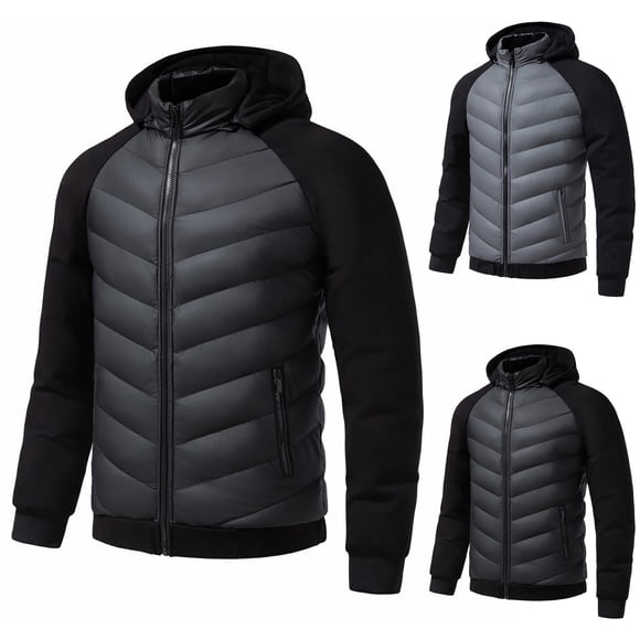 AnuYalue Men Winter Coats Long Sleeve Hooded Jacket Casual Zipper Up Quilted Coats Warm Thicken Soild Color Outwear