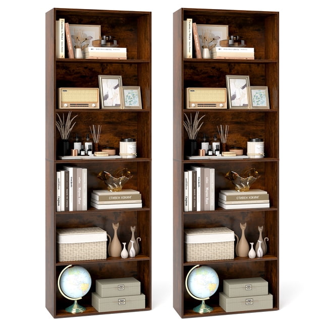 Gymax 2PCS 70'' all 6-Tier Bookcase w/ 6 Open Shelves Anti-Toppling Kits Living Room Rustic Brown