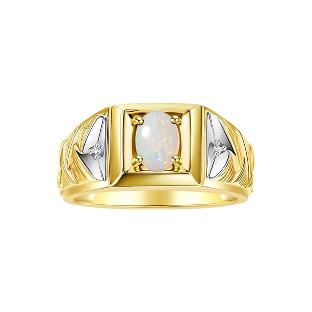 RYLOS Men's Rings 14K Yellow Gold Rings Designer Weave Band 7X5MM Oval Gemstone & Diamond Ring Opal October Birthstone Rings For Men, Size 8