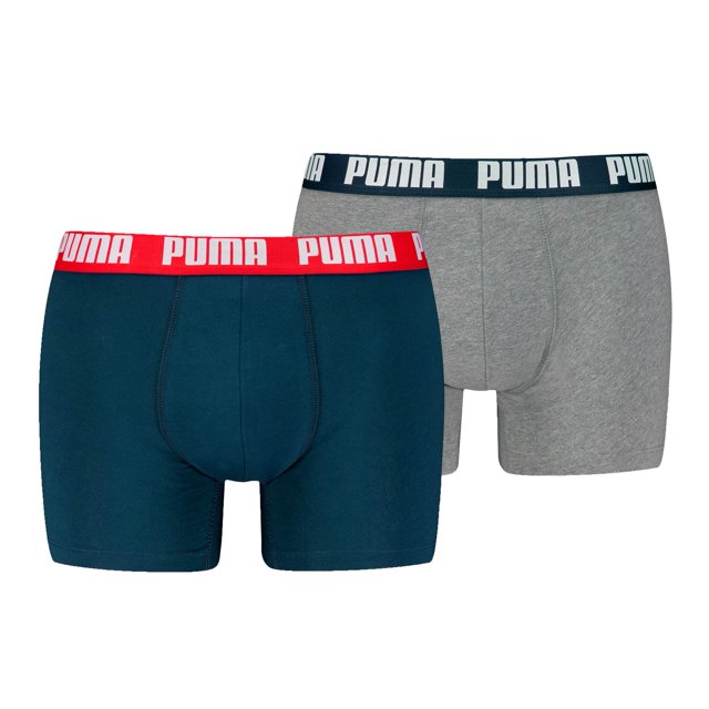 PUMA Men Boxer Trunks, 2-Pack - Everyday Basic Boxers 2P, Cotton Stretch, Solid Colour Blue/Grey L (Large)
