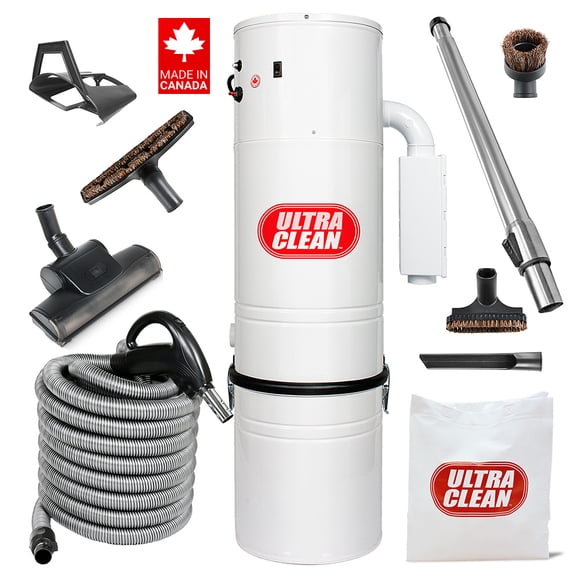 Ultra Clean Central Vacuum Unit 7,500 sq. ft. Air Turbo Power Nozzle ON/Off Control Switch Hose & Set of Wands (35 Ft)