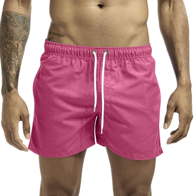Plebaso Men's Beach Shorts Lightweight Casual Shorts Solid Color Drawstring Summer Shorts with Pockets