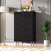 5 Drawer Dresser for Bedroom Chest of Drawers, 27" Wide Fluted Dresser with Drawers, Modern Wooden Dressers with Metal Handles for Living Room, Hallway