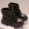 thumbnail image 4 of NOKIO Girls’ Chun𝗄y Heel Ankle Boots, Leather Pull-On Booties with Two Buckle Straps, Round Toe Comfortable Platform Winter Shoes, 4 of 4