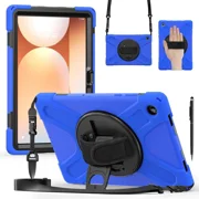 Case for Samsung Galaxy Tab A11 Plus / A11+ 11 Inch 2025 SM-X310/X315/X236/X235/X230 Shockporoof Cover with Pencil Holder Rotating Hand Strap & Stand Shoulder Strap, Universal Stylus Pen