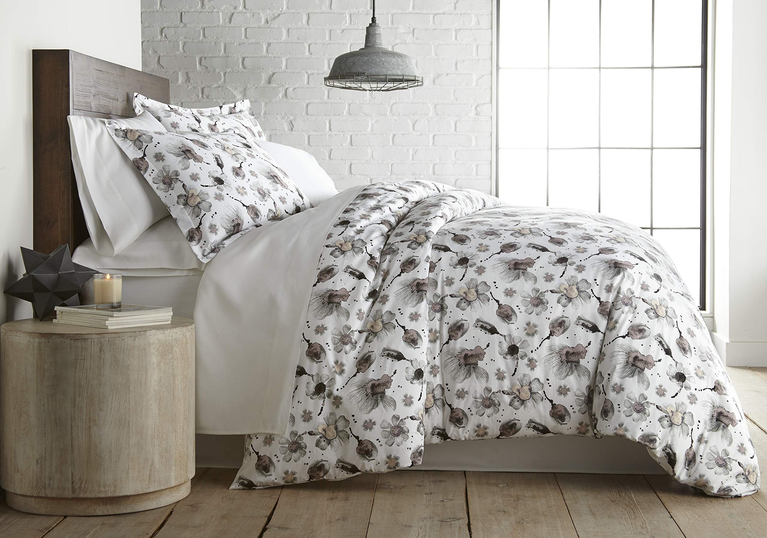Southshore Fine Living, Inc. 100% Cotton Duvet Cover Queen Size - Luxurious Silky Soft Floral Bedding Cotton Comforter Cover, Full/Queen Size, 300 Thread Count Sateen, Queen Duvet Cover Cotton, Grey