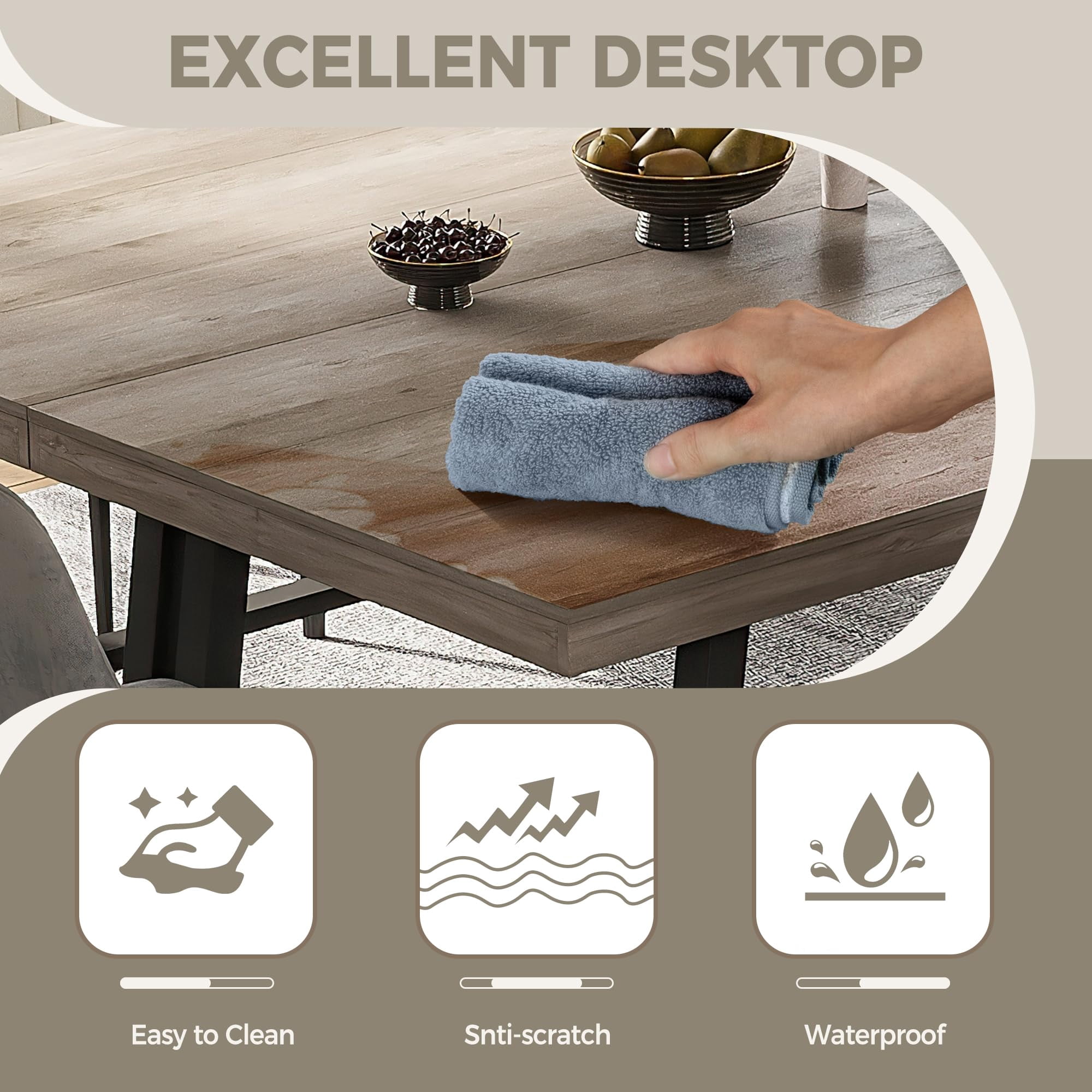 Farmhouse Dining Table for 8 – 71 Inch Rectangular Kitchen Dining Table, Rustic Brown Wood Dining Room Table with Adjustable Feet for Kitchen, Dining Room or Living Room