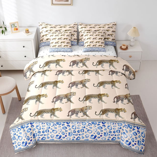 Erosebridal Literie Faune Guépard Taille Grand, Ensemble de Lit Imprimé Léopard Taille Grand, Décor Animalier de la Forêt, Réversible