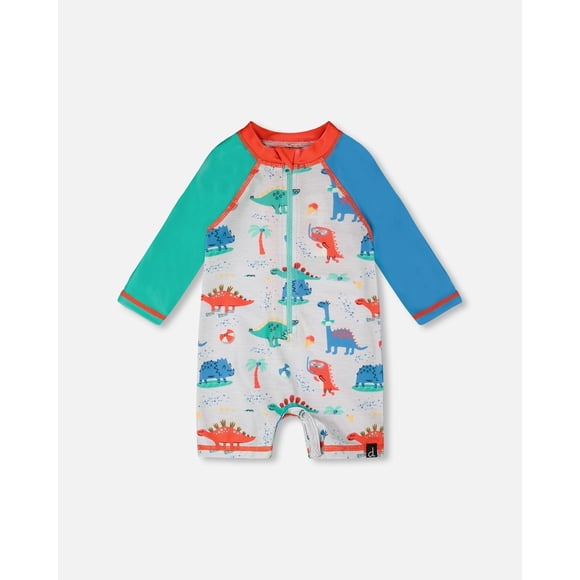 Combinaison une-Pièce à Manches Longues pour Bébé et Tout-Petit, Maillot Dermoprotecteur Gris, Imprimé Dinosaure pour Bébé