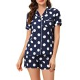 thumbnail image 1 of INSPIRE CHIC Womens Short Sleeve Notch Collar Piped Button Down Sleepwear Polka Dots Pajama Sets Large Dark Blue, 1 of 5