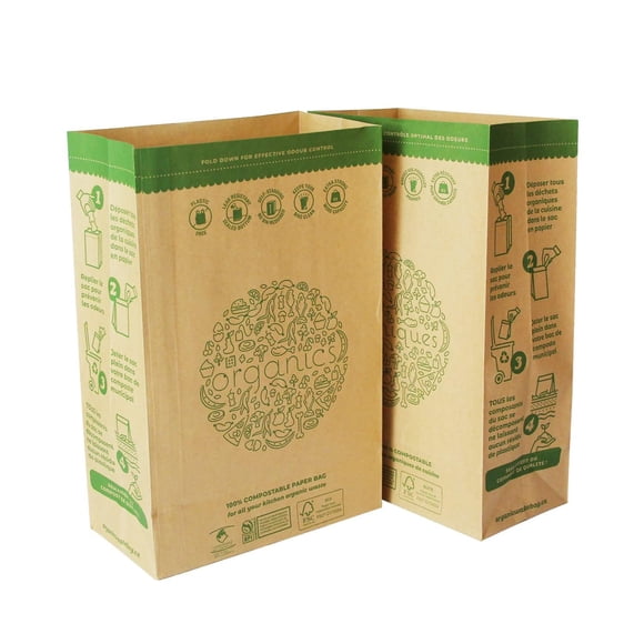 HYTREND-Kitchen Food Waste Bag-120 Bags- %100 Compostable paper Bag - Leak Resistant - Small-Certified by BNQ and BPI